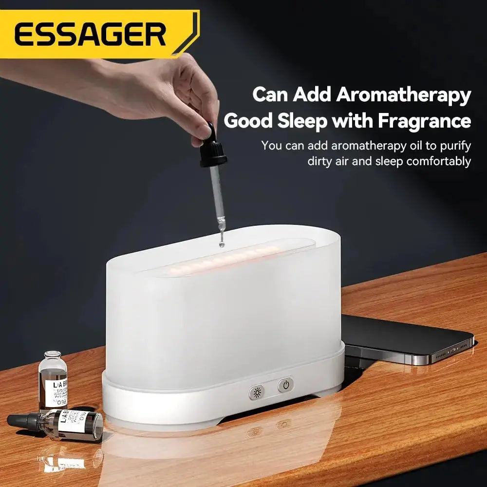 Essager Flame Aroma Diffuser Air Humidifier 4/5h Cool Mist Maker Fogger Led Essential Oil Flame Lamp For HomeOffice Soothe Sleep - KAIROS