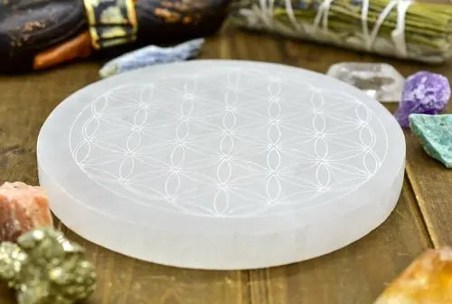 Flower of Life Laser Engraved Selenite Plates - KAIROS