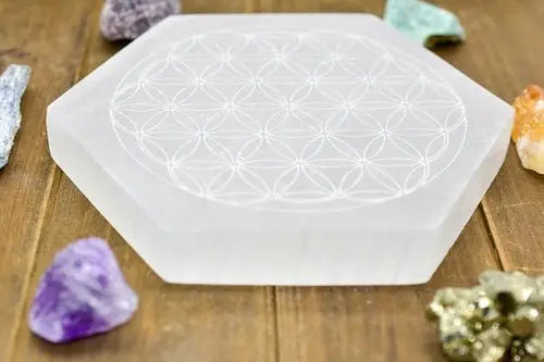 Flower of Life Laser Engraved Selenite Plates - KAIROS