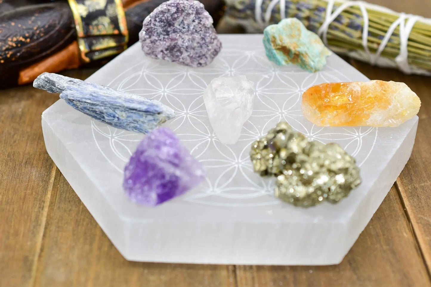 Flower of Life Laser Engraved Selenite Plates - KAIROS