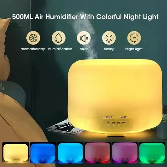 500ML Mini Humidifier USB Wood Grain Aroma Diffuser, Air Humidifier with Colorful Night Lights, Essential Oil Diffuser Machine - KAIROS