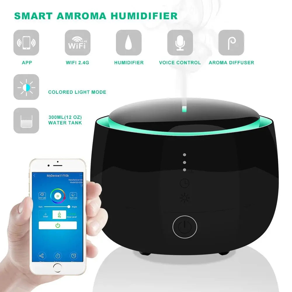 Benexmart WiFi Ultrasonic Air Humidifier Essential Oil Aromatherapy Diffuser Mist Maker with RGB Night Light 300ml Workwith Tuya - KAIROS