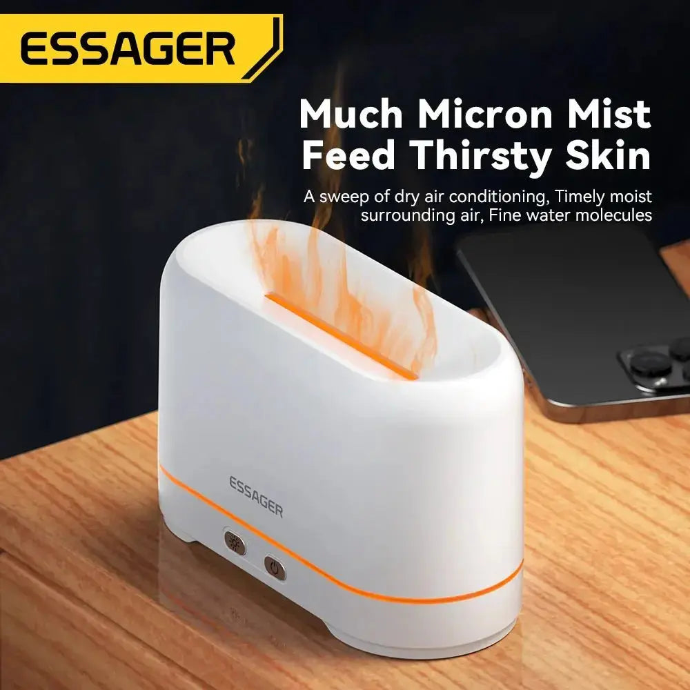 Essager Flame Aroma Diffuser Air Humidifier 4/5h Cool Mist Maker Fogger Led Essential Oil Flame Lamp For HomeOffice Soothe Sleep - KAIROS