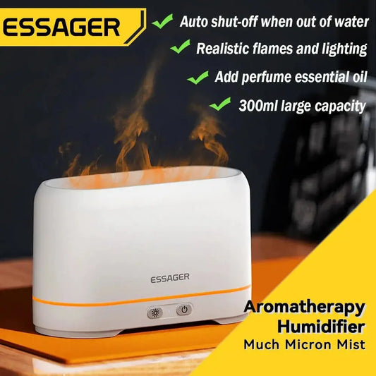 Essager Flame Aroma Diffuser Air Humidifier 4/5h Cool Mist Maker Fogger Led Essential Oil Flame Lamp For HomeOffice Soothe Sleep - KAIROS
