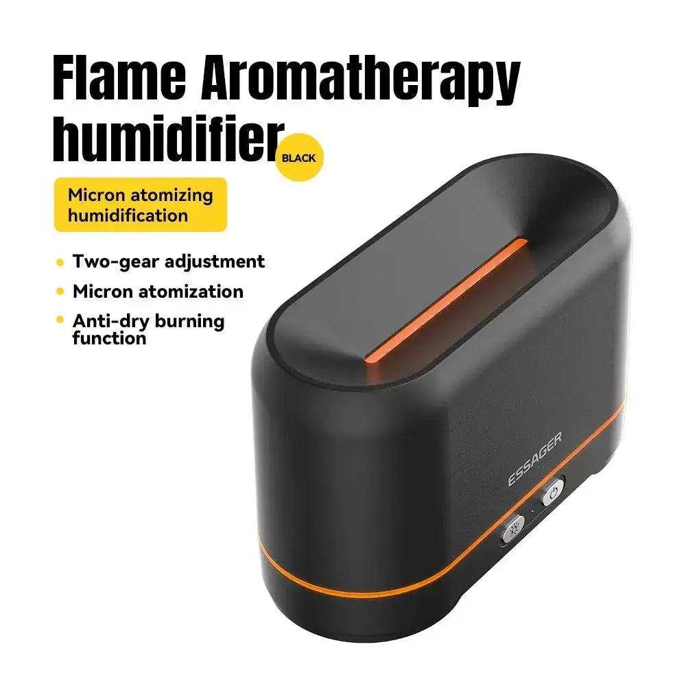Essager Flame Aroma Diffuser Air Humidifier 4/5h Cool Mist Maker Fogger Led Essential Oil Flame Lamp For HomeOffice Soothe Sleep - KAIROS