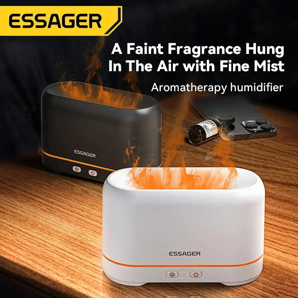 Essager Flame Aroma Diffuser Air Humidifier 4/5h Cool Mist Maker Fogger Led Essential Oil Flame Lamp For HomeOffice Soothe Sleep - KAIROS