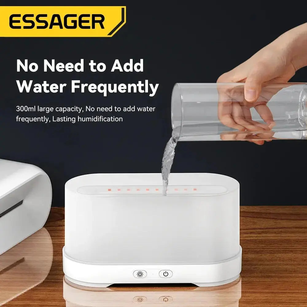 Essager Flame Aroma Diffuser Air Humidifier 4/5h Cool Mist Maker Fogger Led Essential Oil Flame Lamp For HomeOffice Soothe Sleep - KAIROS