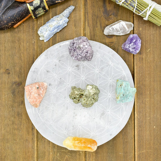 Flower of Life Laser Engraved Selenite Plates - KAIROS